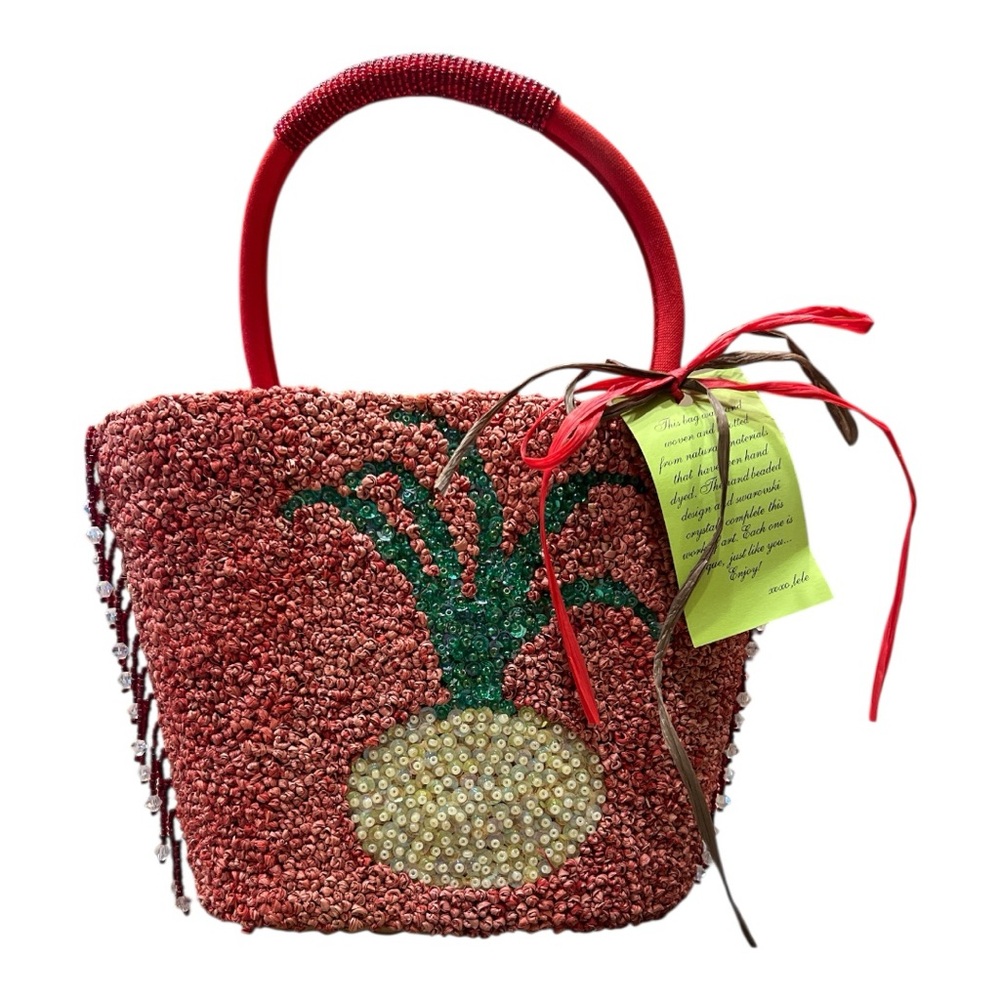 NWTLeLe hand-beaded pineapple bag natural handmade hand-woven Swarovski crystals